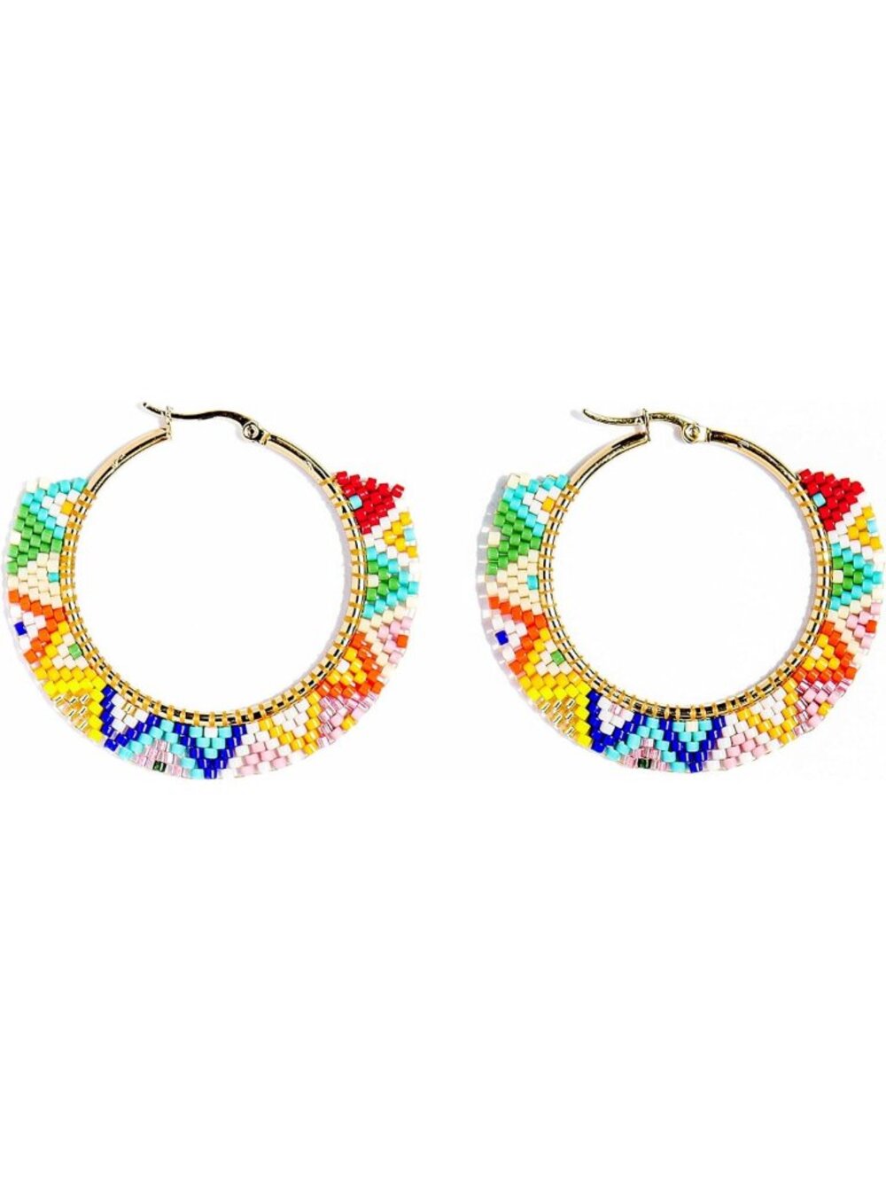 Handmade Beaded Hoop Earrings for Women - Lightweight Boho Seed Beads, Unique